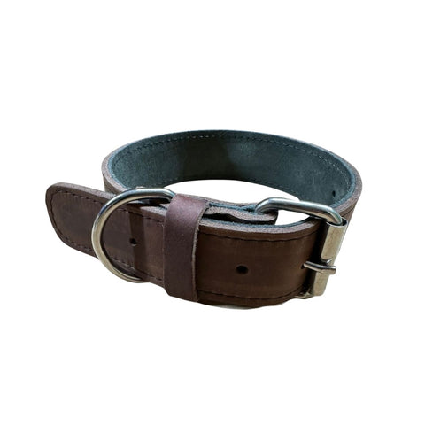 Brown Leather Collar Silver