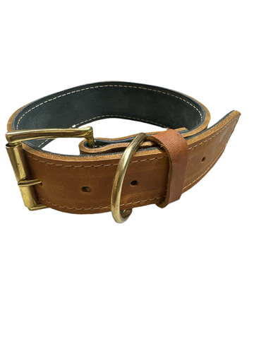Tan Leather Collar Brass 4.5cm Wide